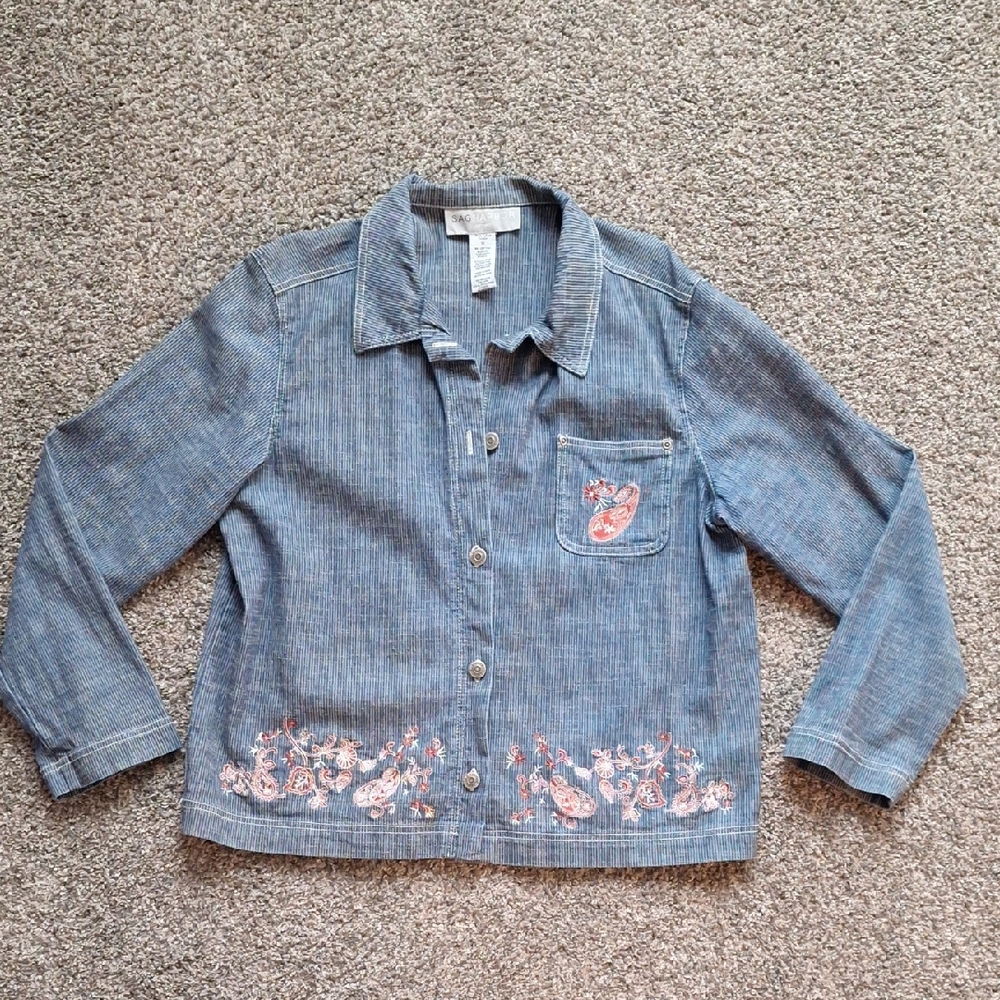 Women's WesternStyleDenim Jacket with Embroidered Details Size Large Sag Harbor